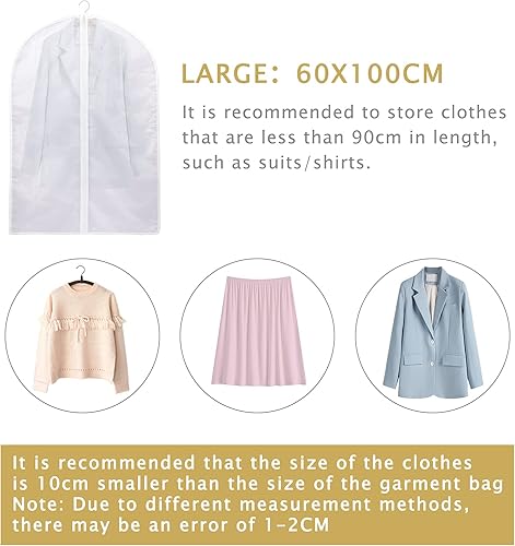 Miniatura 5 de WWW - Bolsas de ropa para colgar ropa, bolsa transparente de 5 piezas, bolsa de plástico a prueba de polvo, funda de polvo para ropa, bolsas de