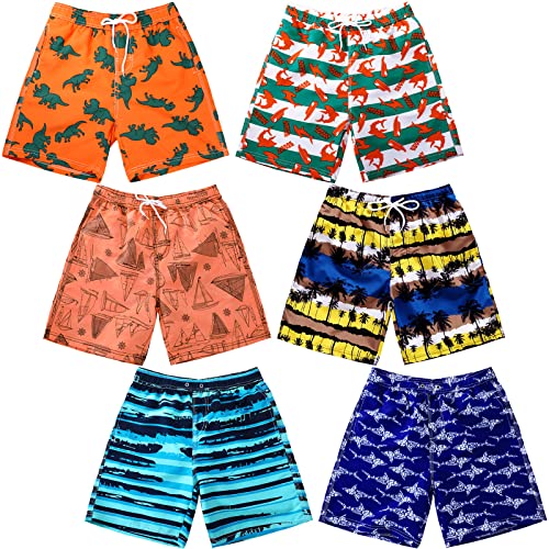 6 Pcs Boys Swim Trunks Quick Dry Swimsuit Swim Trunks with Mesh Lining Swimming Clothing for Boys