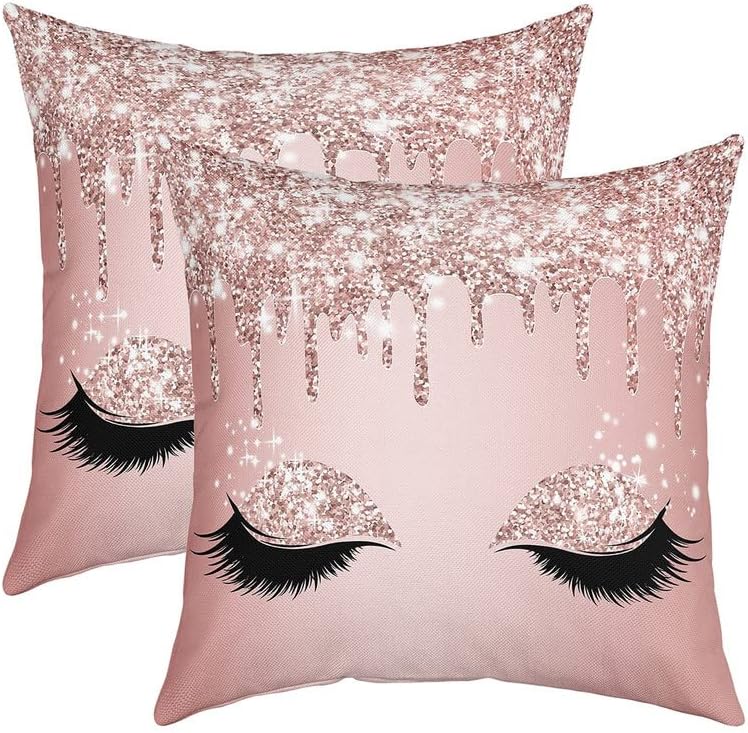 Juego de 2 fundas de almohada de 18 x 18 pulgadas, suaves fundas de almohada rosas brillantes para sala de estar y dormitorio, de lujo (sin Juego de 2 fundas de almohada de 18 x 18 pulgadas, suaves fundas de almohada rosas brillantes para sala de estar y dormitorio, de lujo (sin