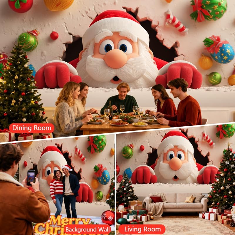 Christmas Garage Door Cover Large Outdoor – Cartoon Santa Claus 7x16ft Holiday Decorations Banner,Garage Buddy Decoration for Garage,Porch,Yard and Home