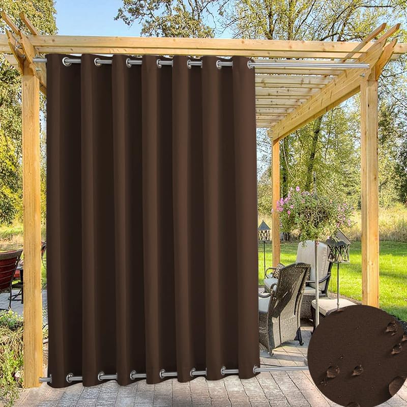 Waterproof Outdoor Curtain for Garden Patio Gazebo Curtains, Thermal Insulated Blackout Curtains with Grommet (Top and Bottom),Sun Blocking Curtains for Indoor |1 Panel, Dark-coffee,W52''*H84''