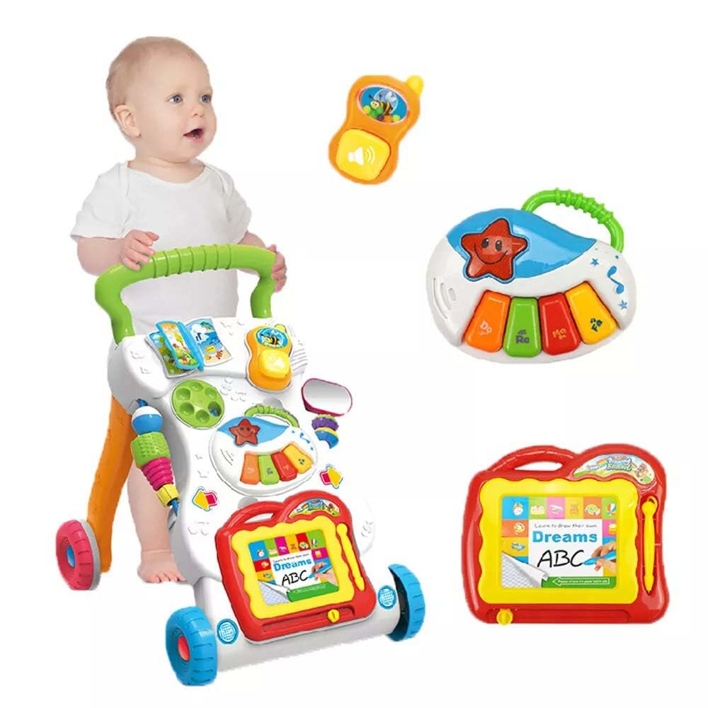 Baby Walker,Blendra Push Along Walker for Boys & Girls 6 Months+,Learning Toy with Drawing Board,Piano,Phone,Stroller Toddler Walker for Steps