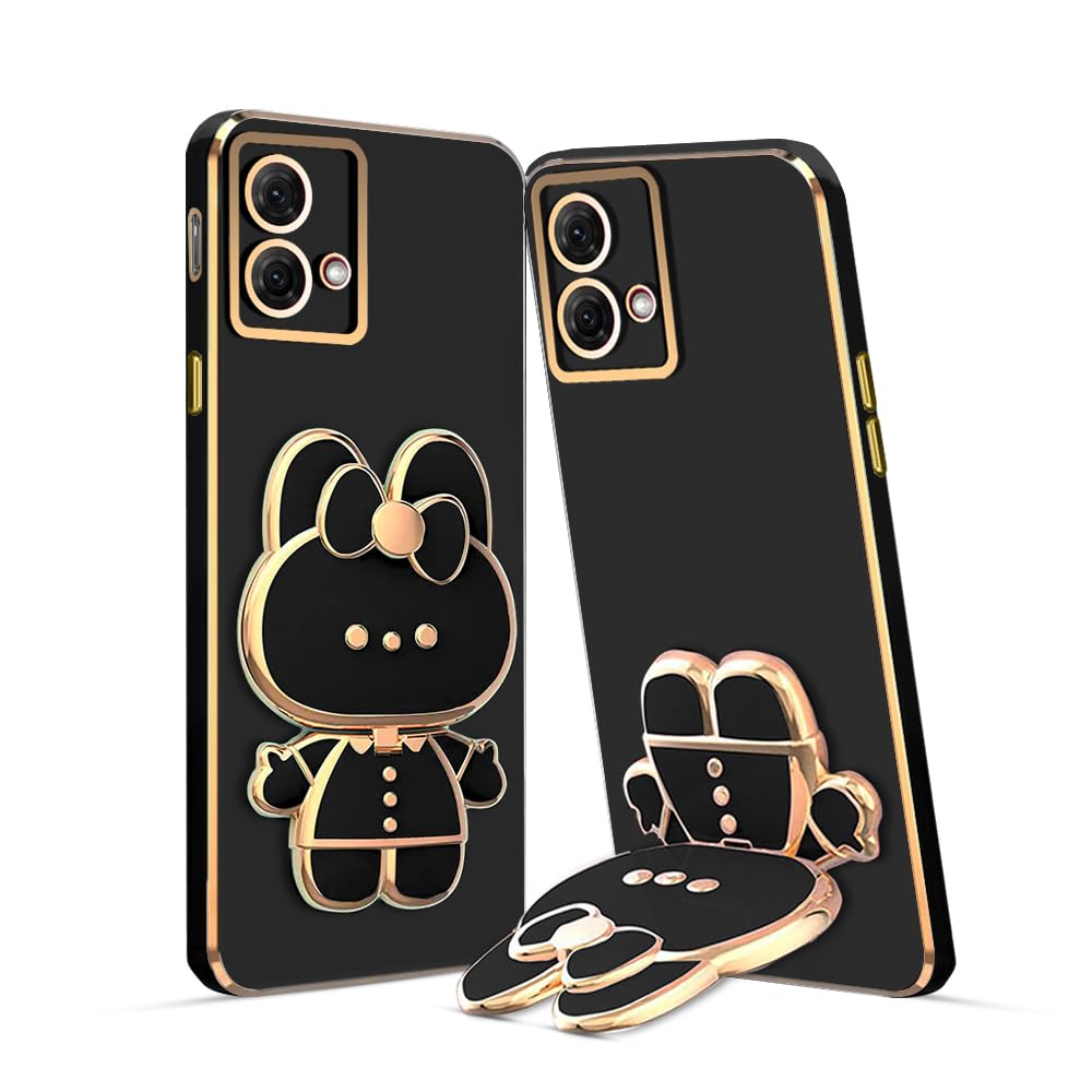 KARWAN®️ 3D Cat Back Case with Stand and Cover for Moto G84 | Electroplated Camera Protection - Black