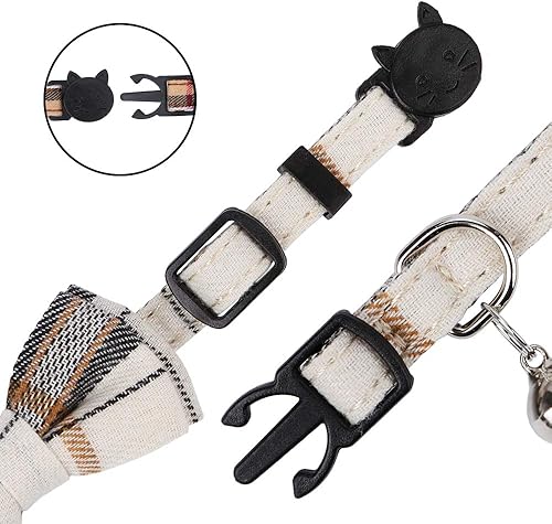 Miniatura 3 de Faleela Breakaway Collar de gato con campanas, paquete de 2 collares de gato con campanas, collares de gato con bandana, accesorios para collares de