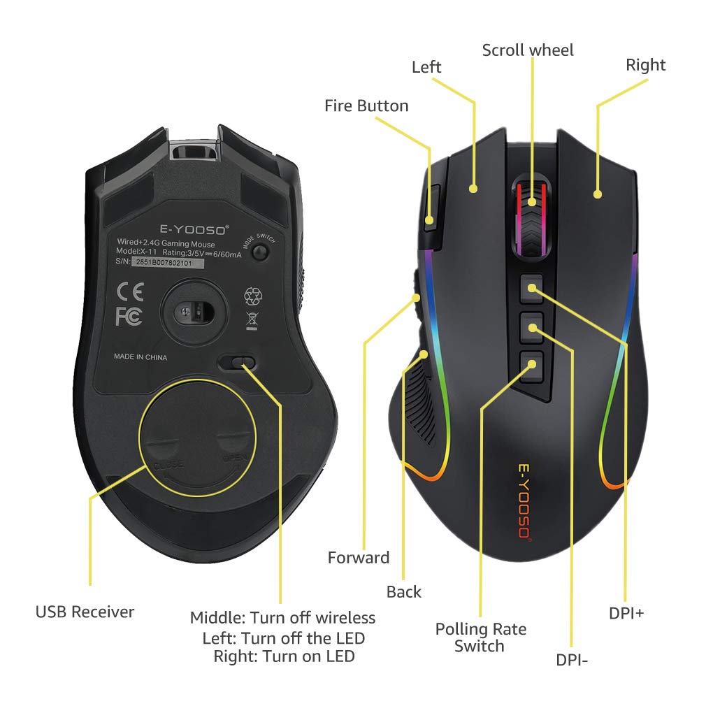 Niceon Wireless Gaming Mouse RGB Backlit, Rechargeable, 9 Programmable Buttons, Ergonomic Mouse for PC Laptop Gamer