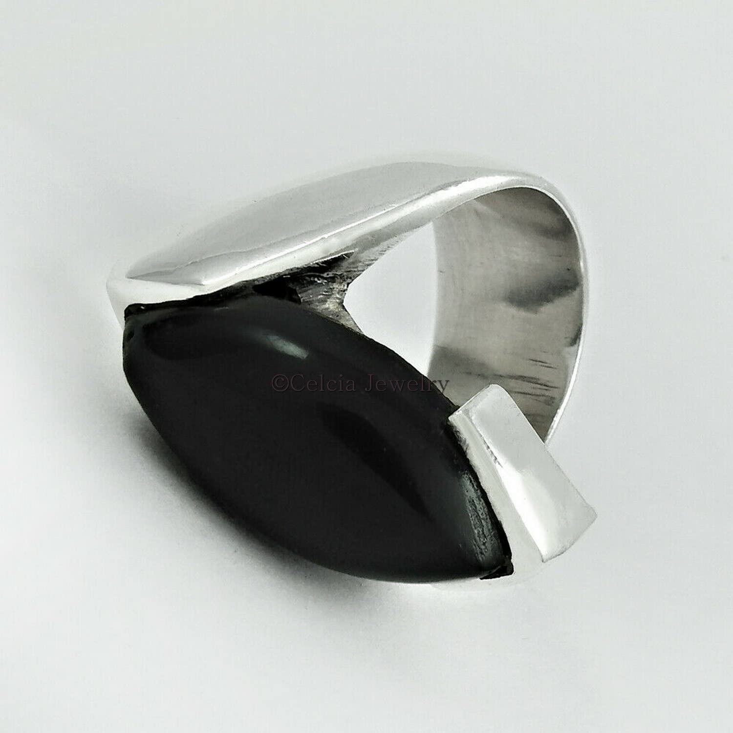 anillo banda de piedras preciosas de ónix negro natural, plata de ley 925 maciza, joyería de diseño unisex hecha a mano, anillo declaración, anillo boda, regalo de cumpleaños, regalos para papá mamá