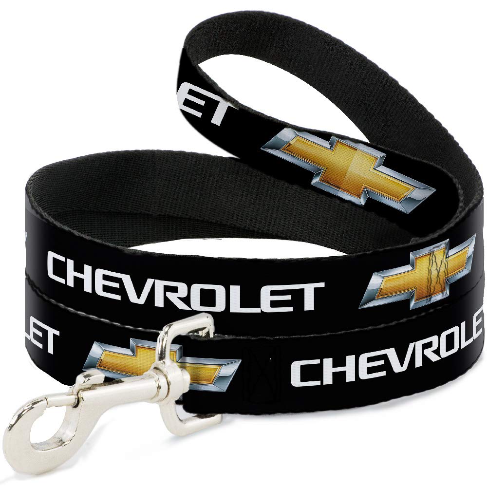 Buckle-Down "Chevy Bowtie Black/Gold Logo Repeat Dog Leash, 6'