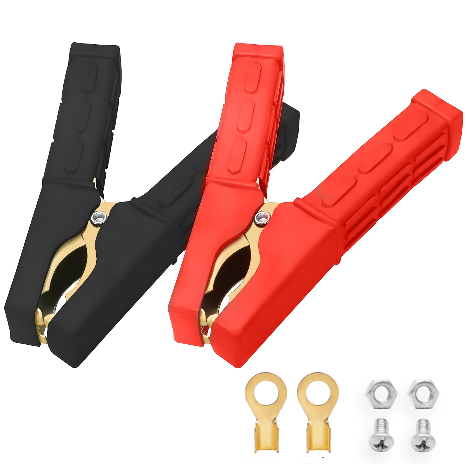 2PCS Jumper Cable Clamps, Govel Pure Copper Battery Charger Clamps Heavy Duty Jumper Cable Ends 4 Inch Aligator Clips for Replacement Under 5AWG