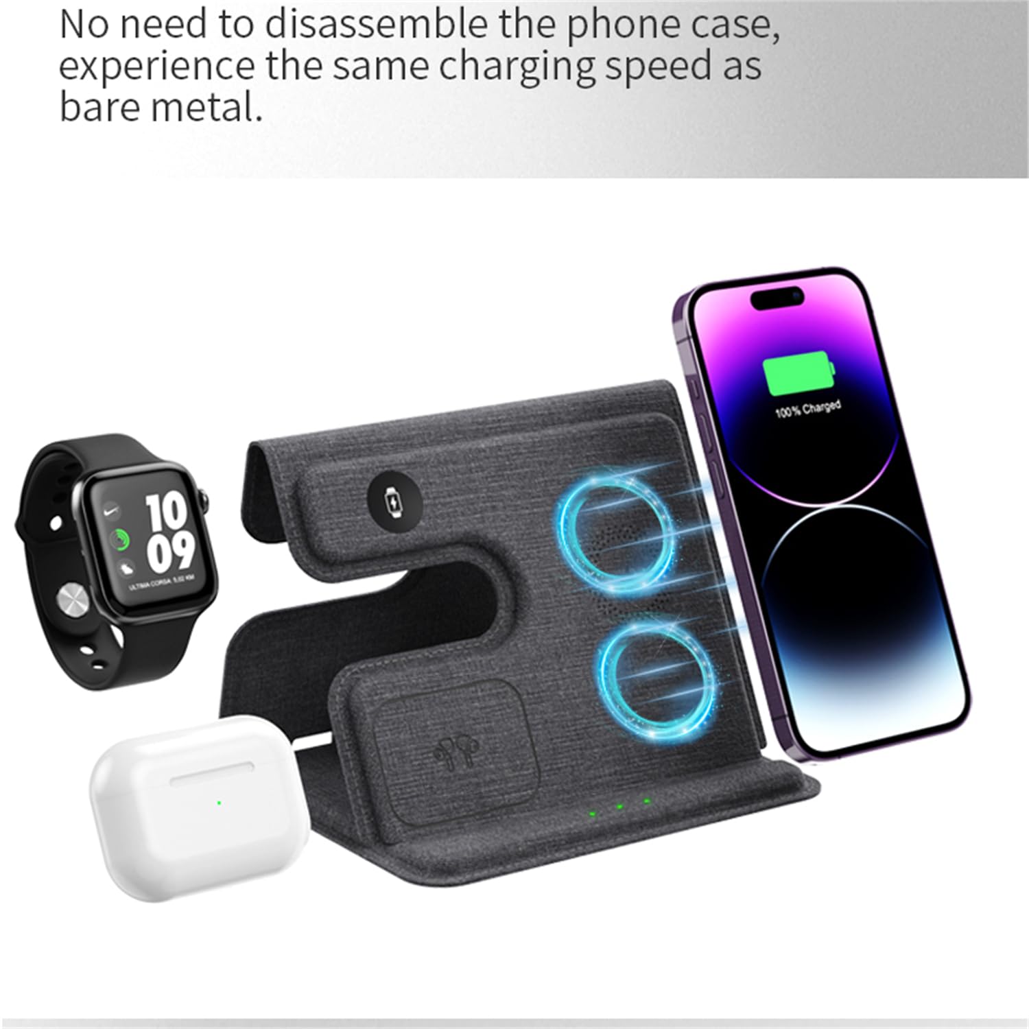 Składana magnetyczna bezprzewodowa stacja ładująca 3 w 1, kompatybilna z ładowarką Apple Magsafe, magnetyczny stojak na ładowarkę bezprzewodową z adapterem 30 W do iPhone'a iWatch AirPods