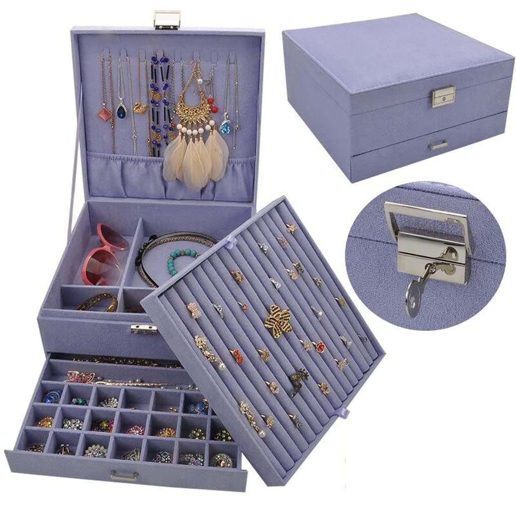 Jewelry Box Box Double Layer Large Capacity Vintage Lock Wooden Earring Bracelet Jewelry Storage Box Women
