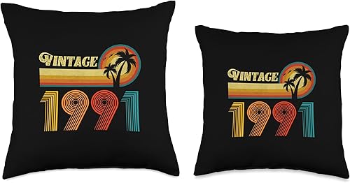 Miniatura 3 de Vintage 1991 Birthday Gift for Men Women 33 Years Retro Palm Throw Pillow