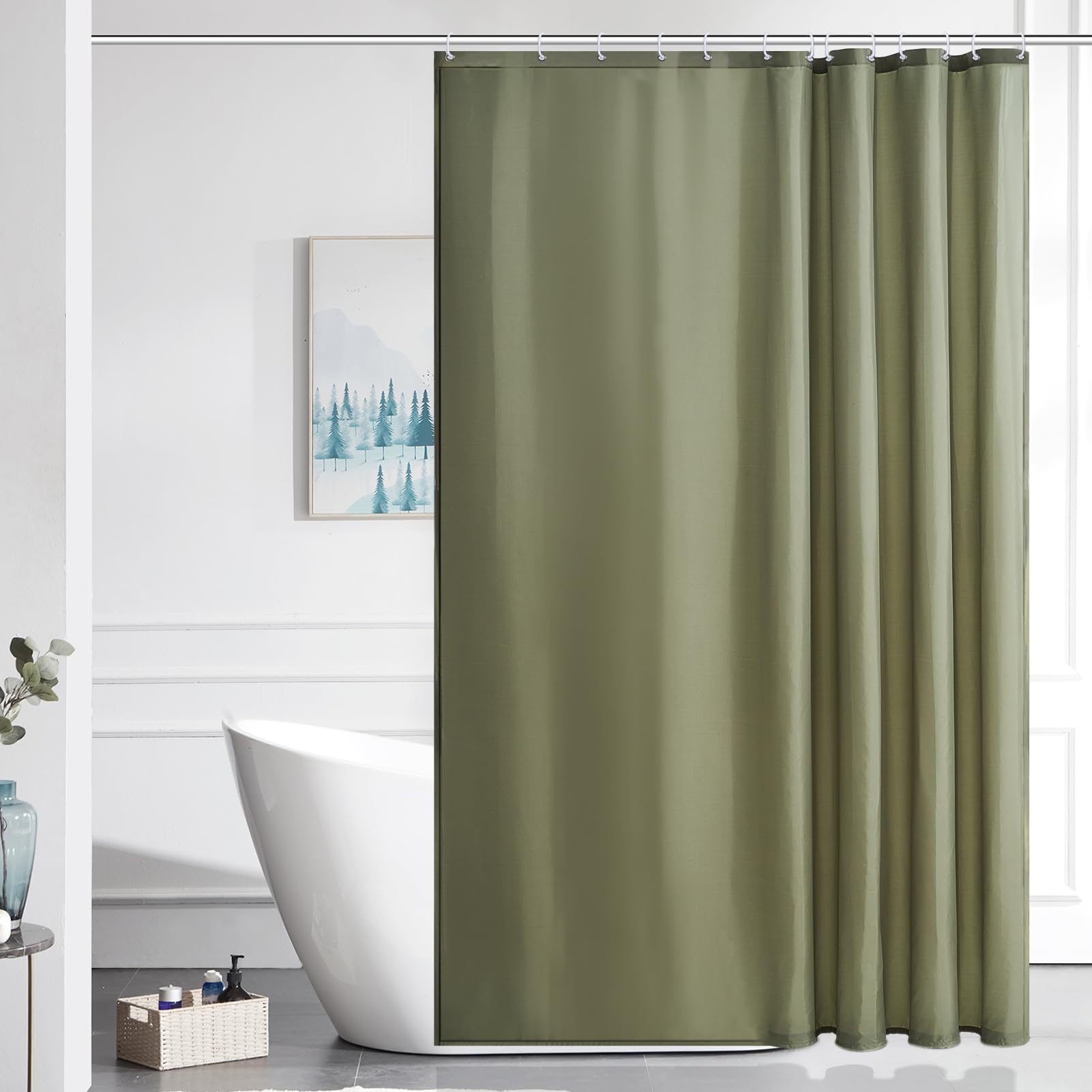Furlinic Shower Curtain Mould Proof Resistant Wetroom Bathroom Polyester Fabric White 7ft Shower Curtains Liner Waterproof Rustproof Washable Weighted with 12 Hooks Extra Long 180x210cm 72x84. — view 51
