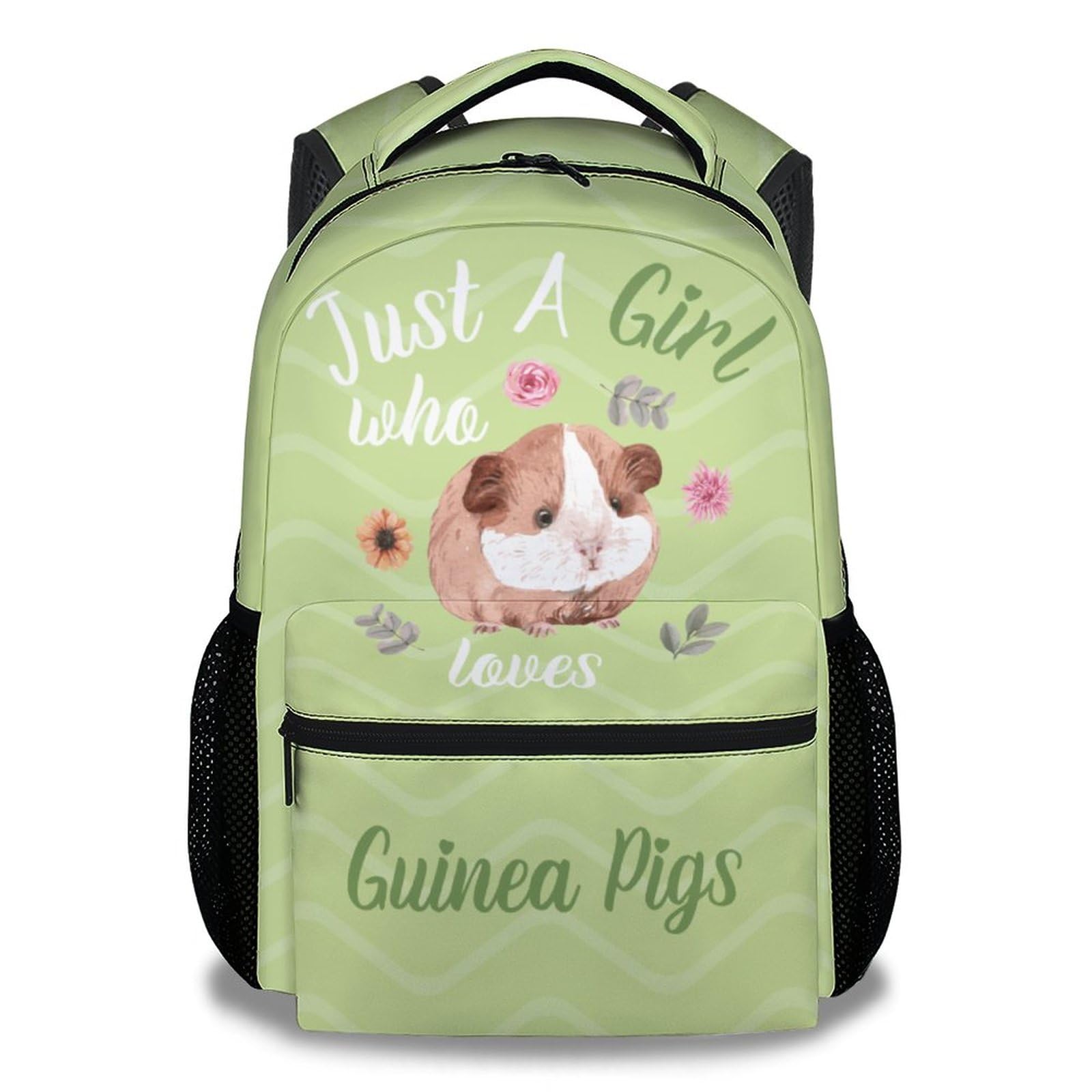 KNOWPHST Guinea Pig Girls Backpack for School, 16 Inch Green Backpacks for Kids, Cute Lightweight Bookbag for Travel
