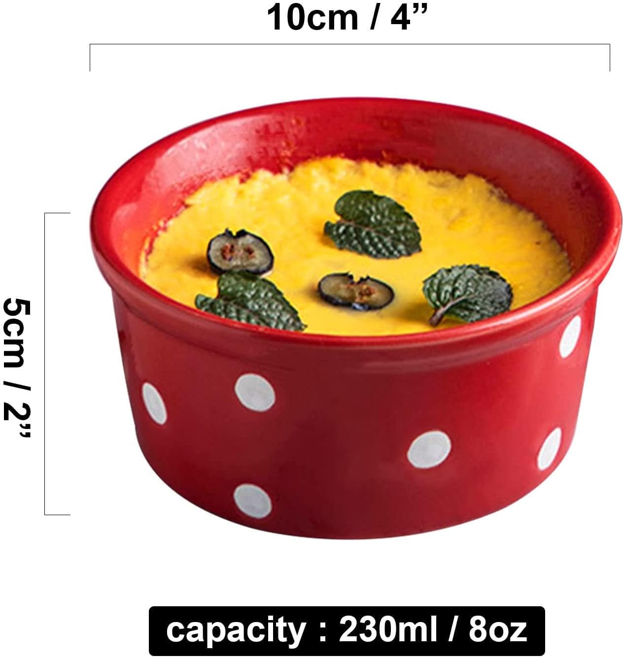Bol à soupe, bol à riz, bol à déjeuner, ensemble de ramequins, 230 ml, ramequins à crème brûlée, plats à soufflé allant au four, ramequins à soufflé, ramequins for friteuse à air-rouge-lot de 8 ( Colo