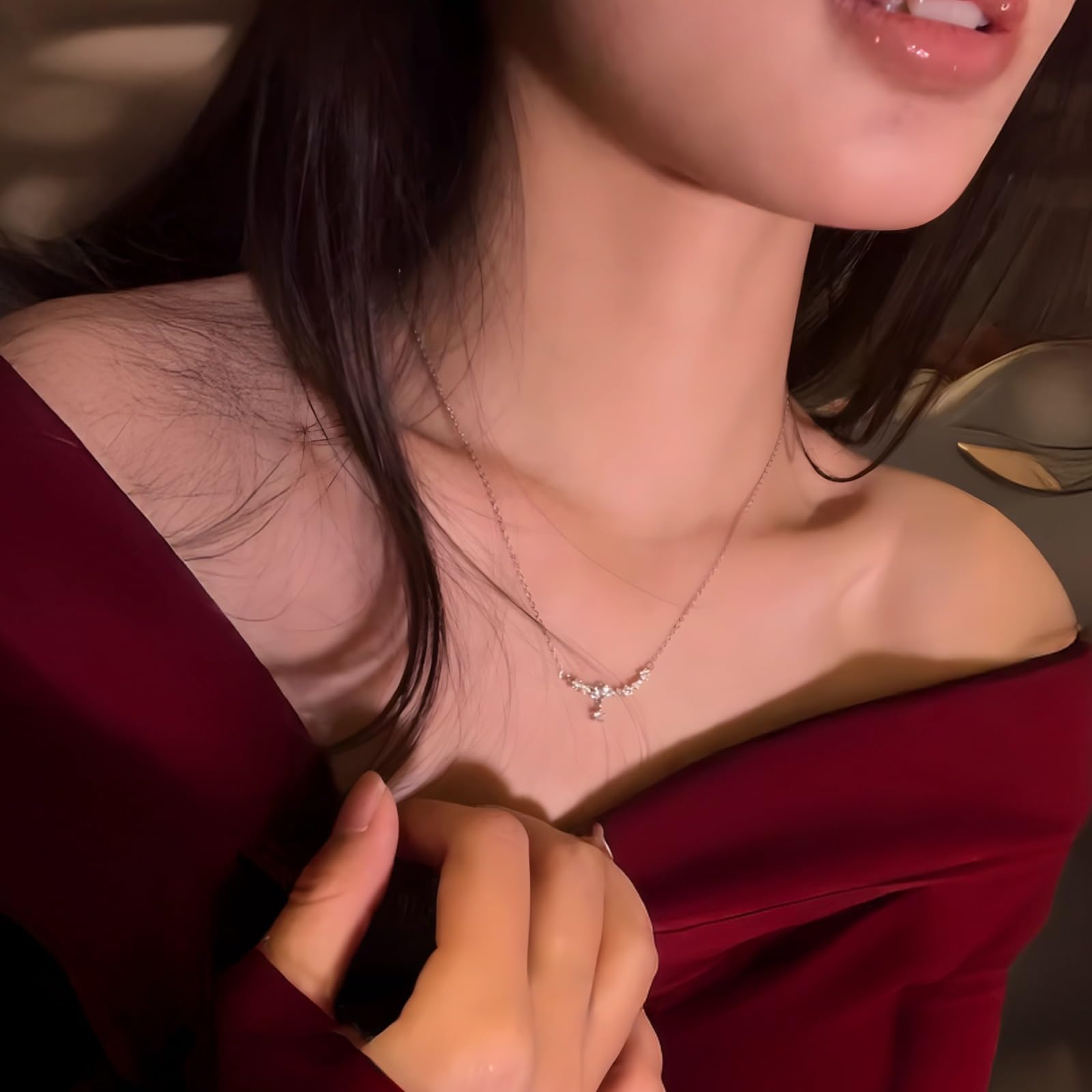 Collar de estrella de plata, collar de estrella de plata S925 con colgante de mariposa, cadena ajustable de 17 + 2 pulgadas, paquete listo para regalo, incluye paño de limpieza