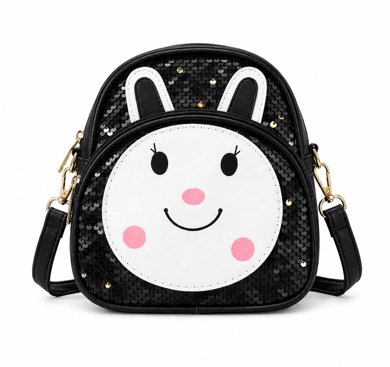Kids Sling Bag Cute Bunny Design Mini Backpack Style Crossbody Bag with Adjustable Strap Zipper Closure Lightweight PU Material for Girls Travel School Use-image-4
