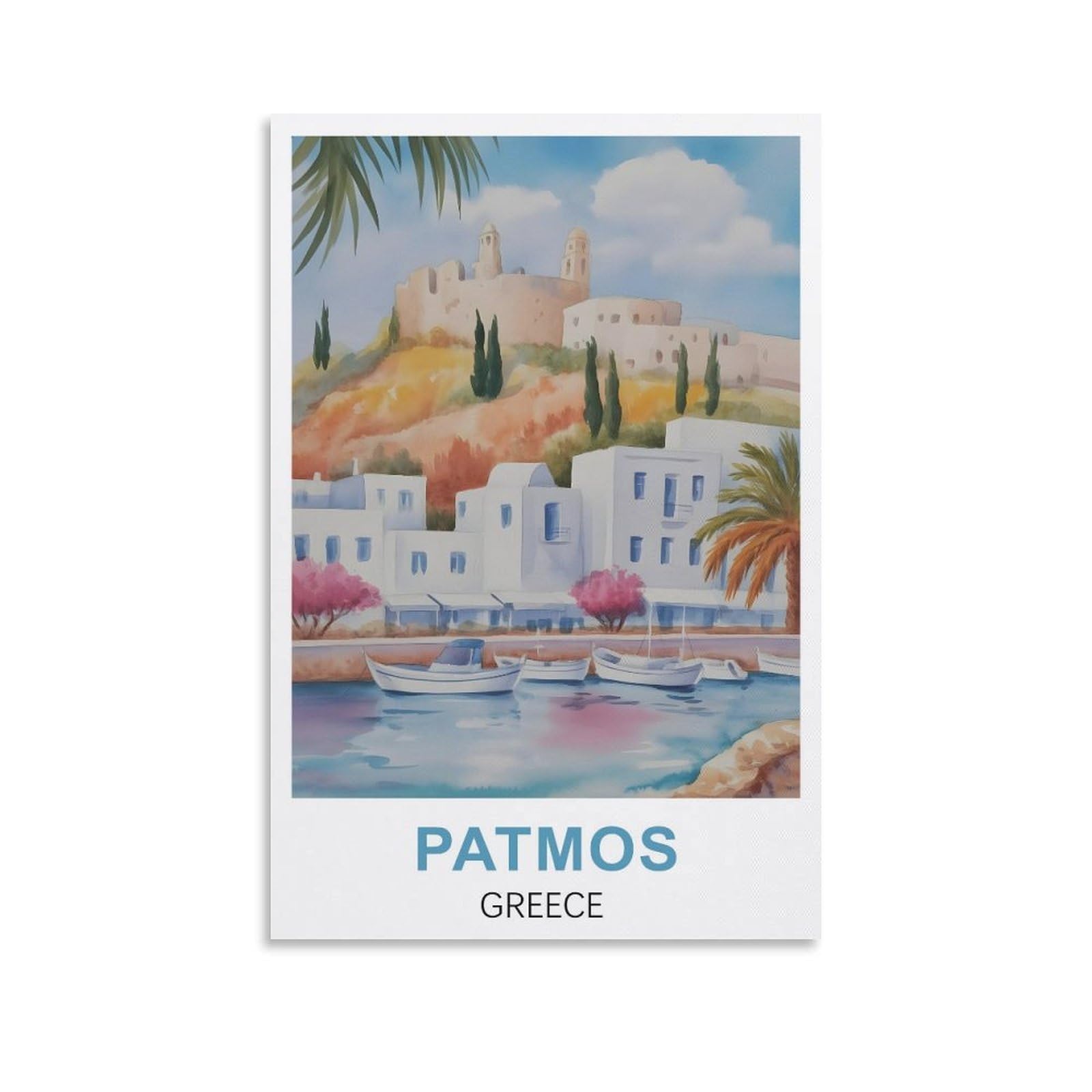 EZMLFA 5D Diamond Art Kits for Beginner,Patmos Greece,Diamond Art House DIY Diamond Art Kits for Home Wall Decor 40x40cm