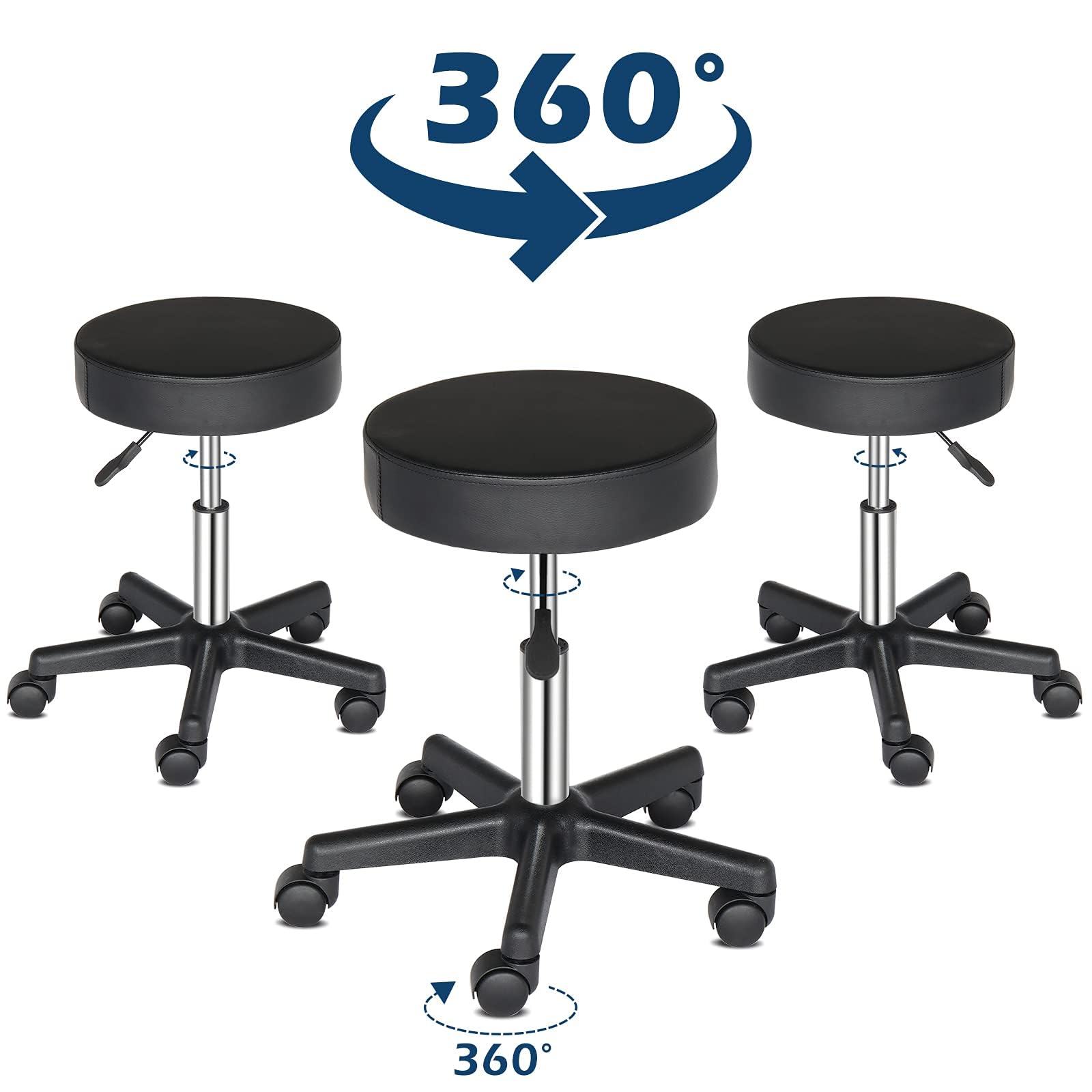 Sgabello PU Ruote Regolabile 46-61cm 2pz | 2 pezzi sgabello in pelle PU, ruote, altezza 46-61cm regolabile, per bar, casa, parrucchiere, ufficio