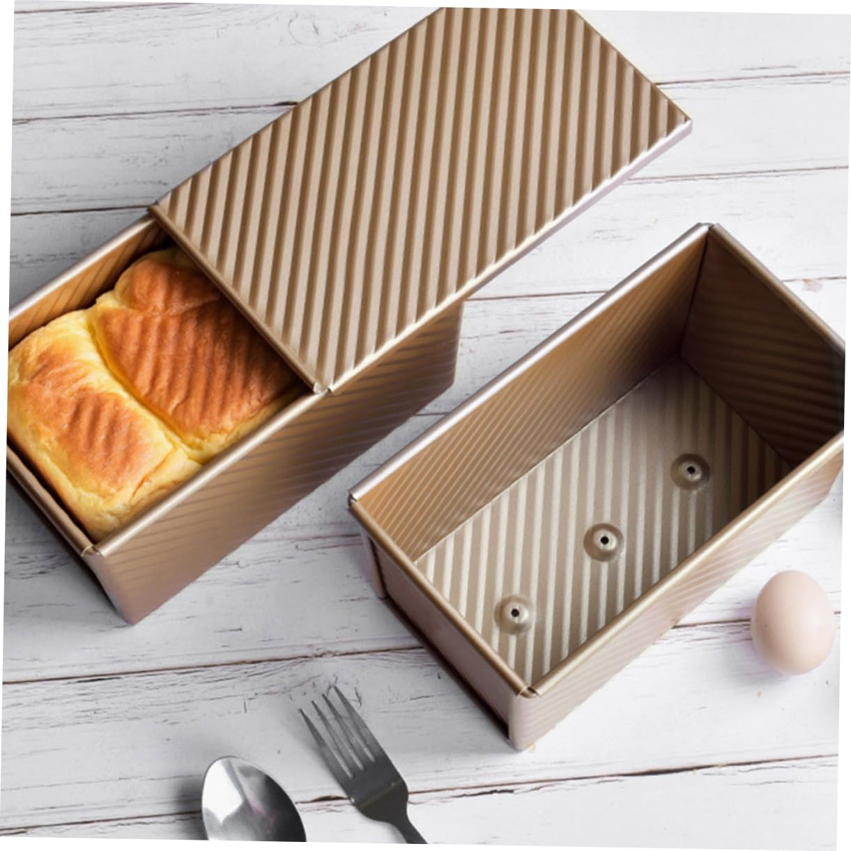 COLLBATH 2 Stück Brotkastenform mit Deckel aus Kohlenstoffstahl Antihaft Beschichtung 450g für Heimbacken und Professionelle Bäckerei 28cm Pfannendeckel