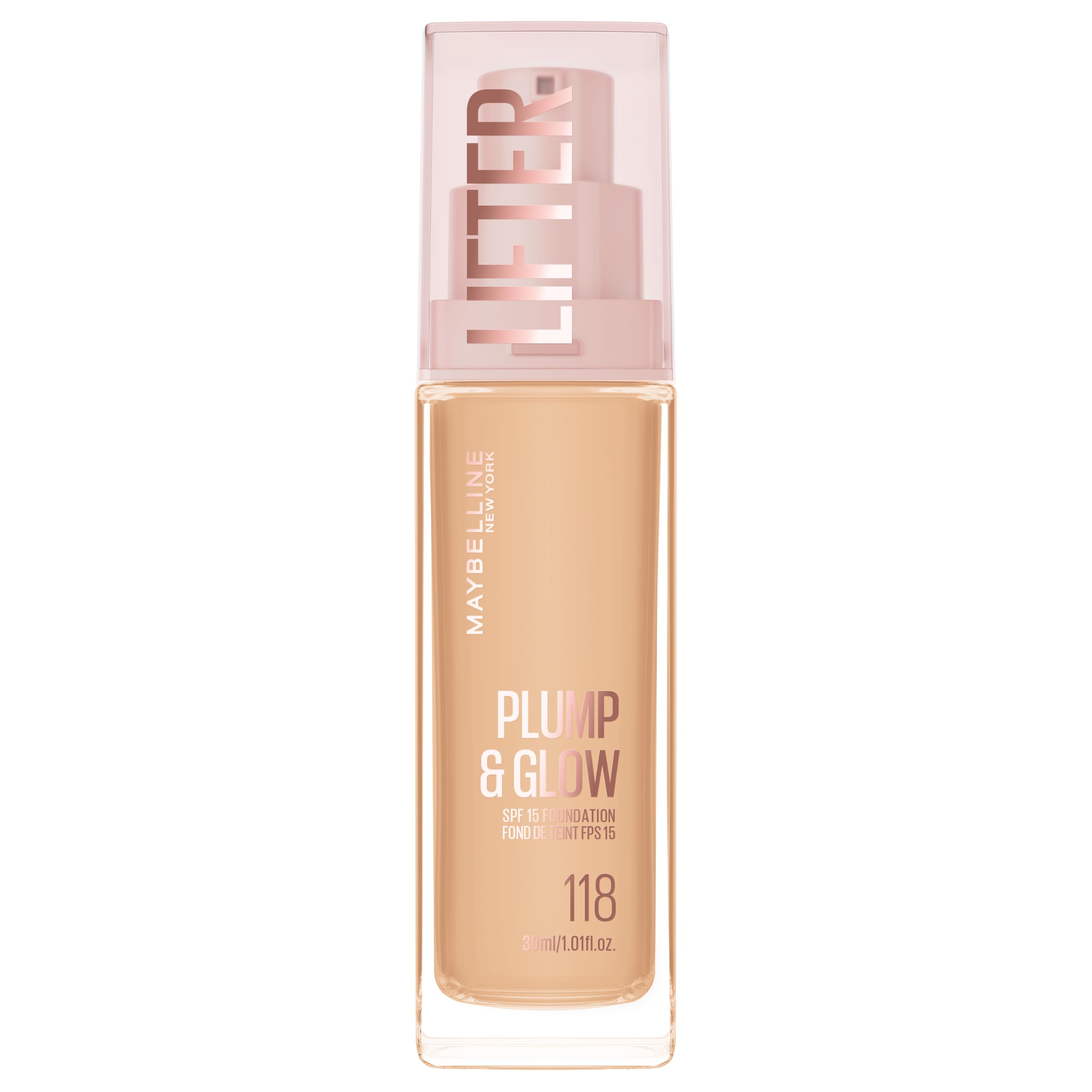 Maybelline Foundation Lifter Plump & Glow, SPF20, Buildable Coverage, 118