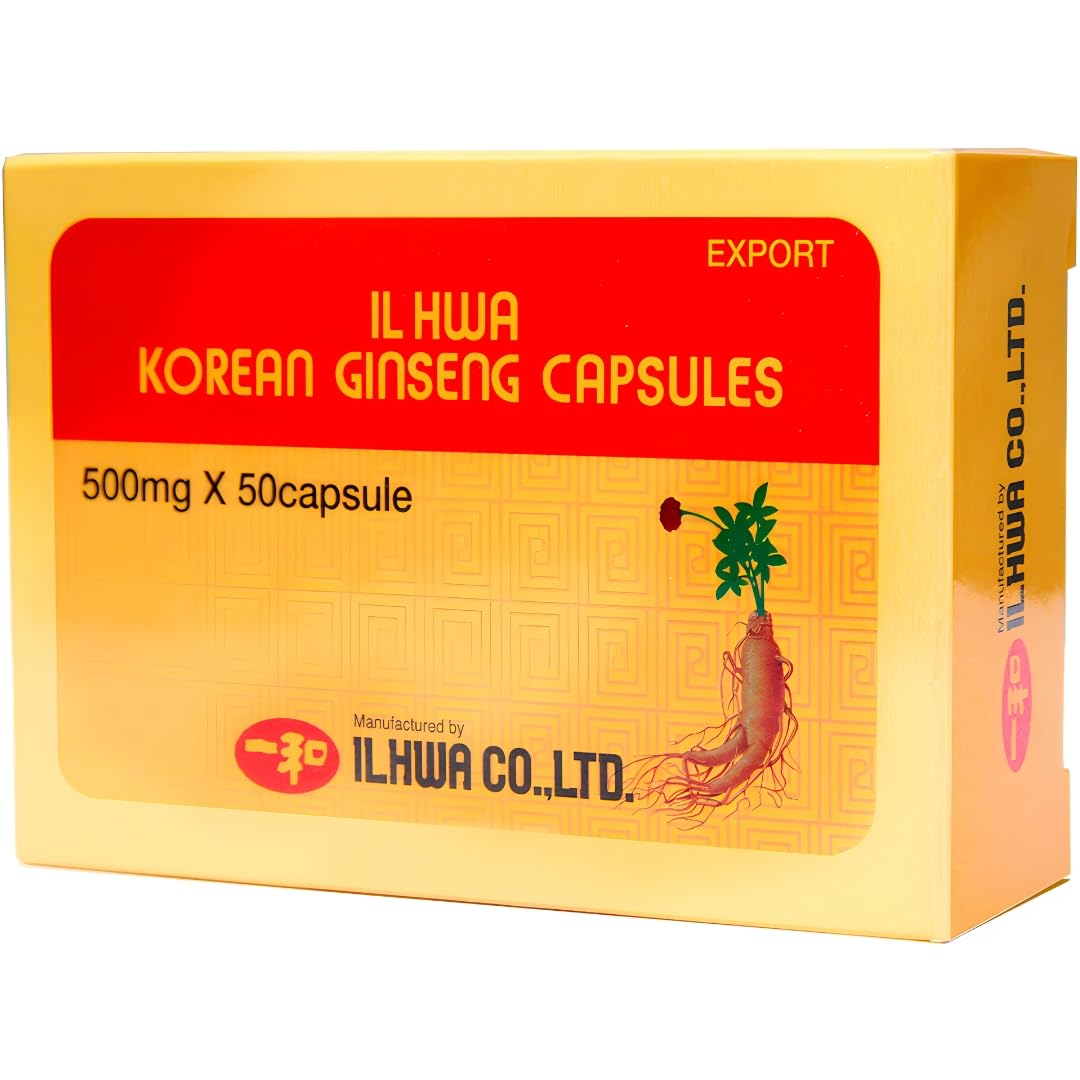 Ginseng de Corée 100% Authentique 500 mg, 50 Gélules | Panax Ginseng Pur Sans Additifs | Énergie Physique et Mentale | Racines de 6 Ans | Qualité Ilhwa