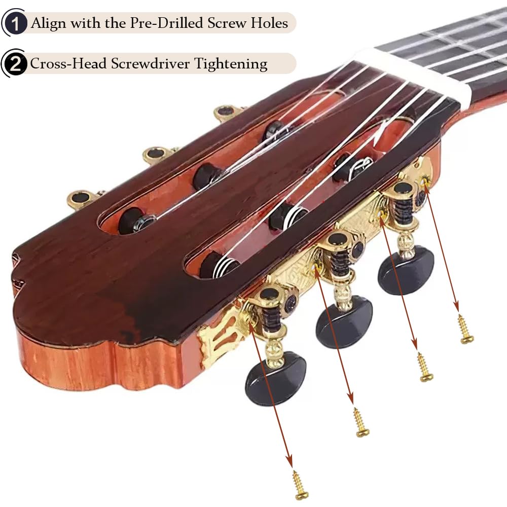 Classical Guitar String Tuning Pegs Guitar Machine Heads Set 3L 3R Tuning Keys Tuners with Mounting Screws for Classical Guitar Musical Instrument Accessories (Black) - Image 3