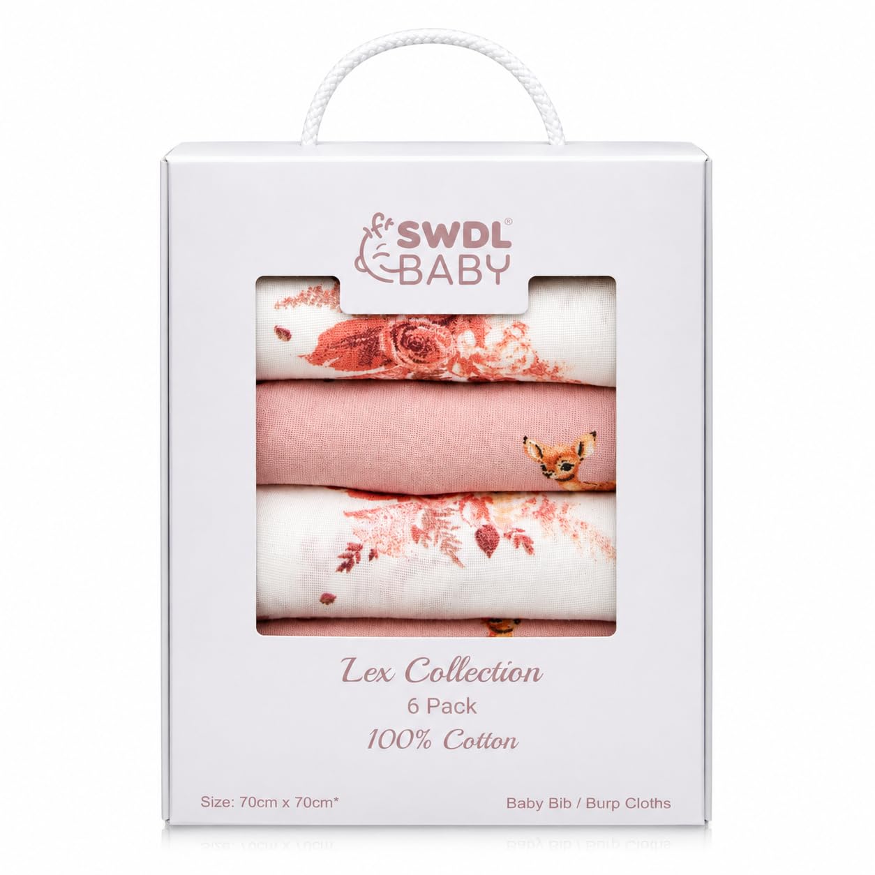 SWDL® Muslin Cloths for Baby - 100% Cotton Muslin Squares (Pack of 6, 70 x 70 cm) | Soft, Absorbent & Breathable | Perfect as Baby Bibs & Burp Cloths | Lex Collection