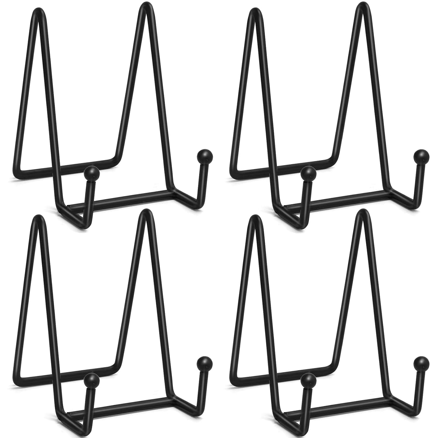 4 Inch Plate Stands for Display, Metal Iron Picture Frame Holders Stand for Book Photo Small Easels Plaque Dish Art Tabletop Decorative Black (Pack of 4)