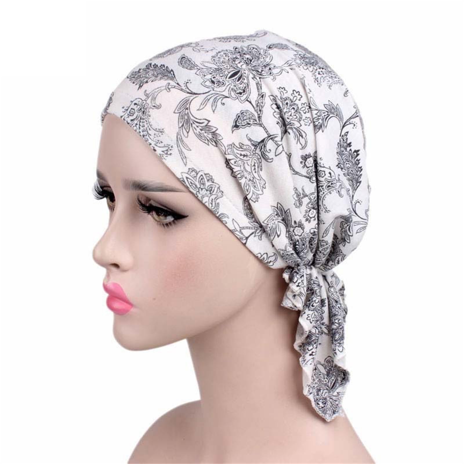 MICFENY Stretchy Printed Chemo Hat Soft Headscarf Turban Hat For Sensitive Scalp Muslims Headwear And Patients Daily Use