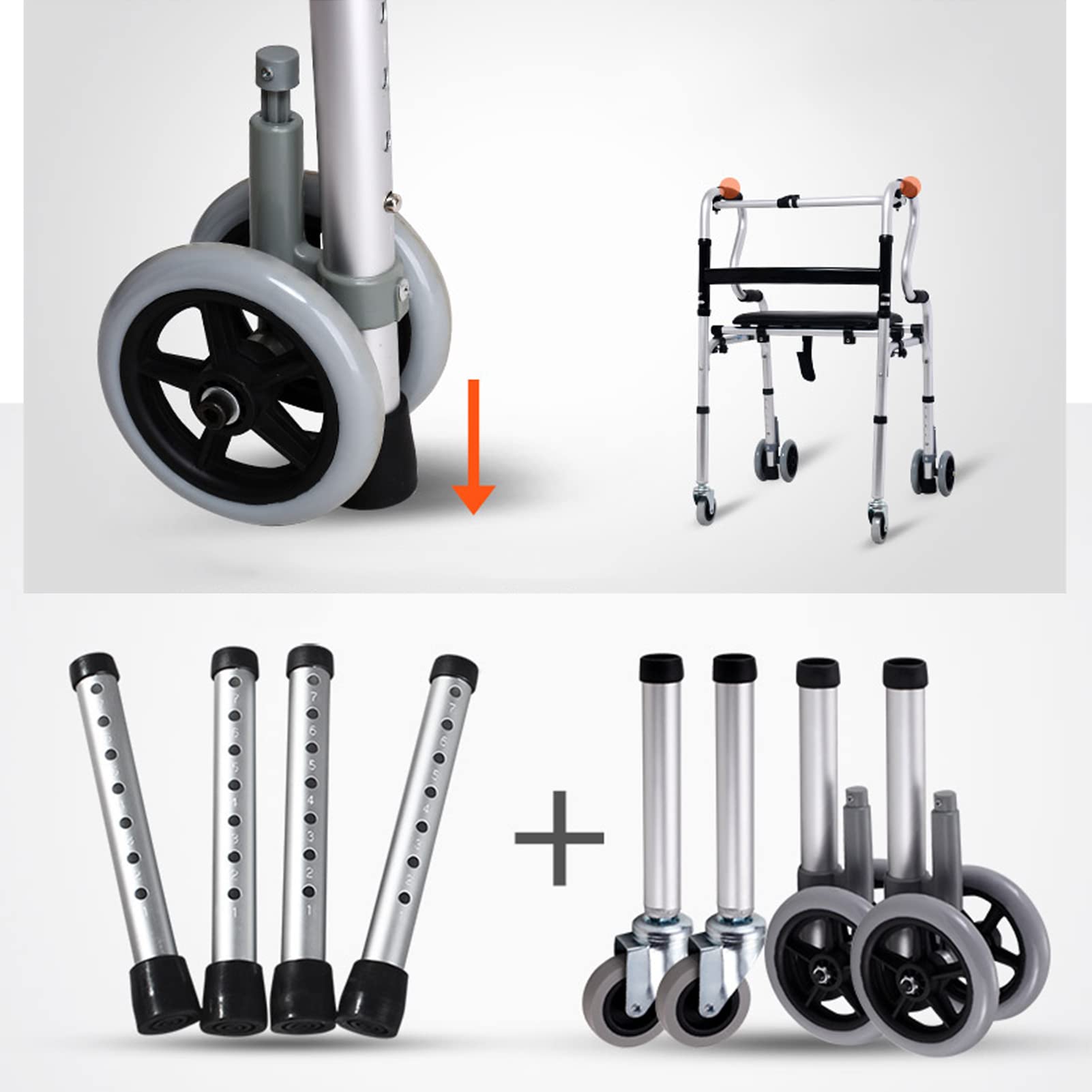 HMTE Andador Plegable para Ancianos Ruedas y Asientos con Frenos Andador de Pie Multiusos Asistido Aleación de Aluminio Ligero y Plegable Equilibrio y Estabilidad