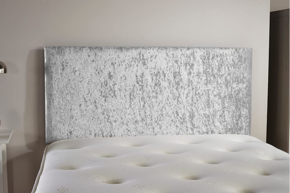 Divan Headboard Bed Cover Skirts Wrap Silver Grey Elasticated Crushed Velvet Head Board Cover Stretchable Anti Slip Protector Bedroom Decor (150-170 cm)