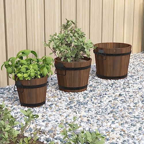 QZZCED Macetas Colgantes de Madera de Abeto con Orificios de Drenaje y Asas de Metal para Plantas, Flores, Vegetales y Hierbas, Maceteros Exteriores Sólidos para Decoración