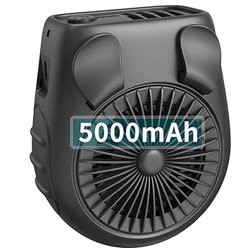 zoolb Portable Waist Fan, 3 Speed Belt Fan, 5000mAh Battery Operated USB Fan, Rechargeable Clip on Fan, Lightweight Necklace Fan, Personal Fan for Gardening, Fishing, Traveling
