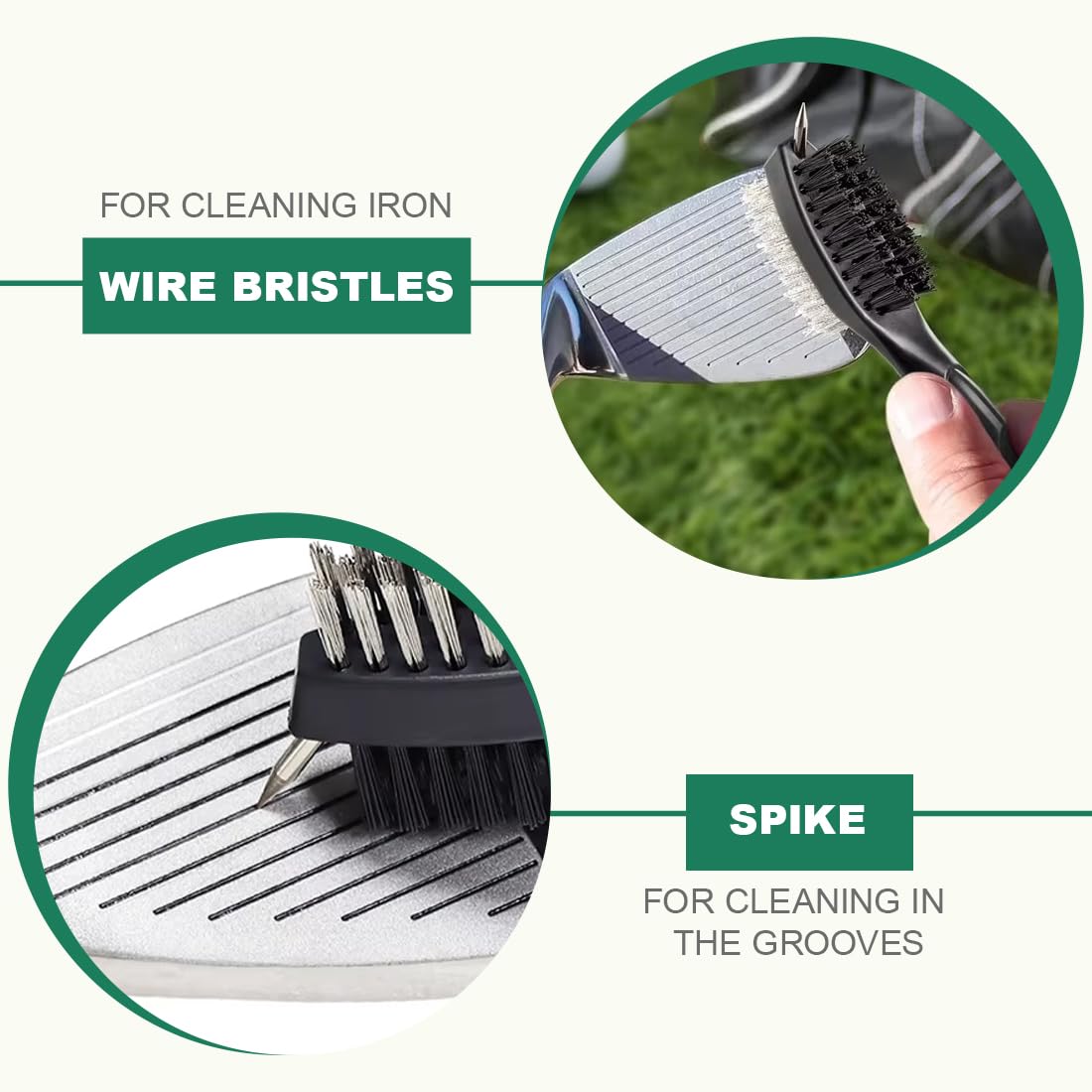 1 Pcs Spazzola per Mazze da Golf con Clip (Moschettone), Doppia Testina, per Pulizia di Club Face e Groove, da Appendere alla Borsa da Golf
