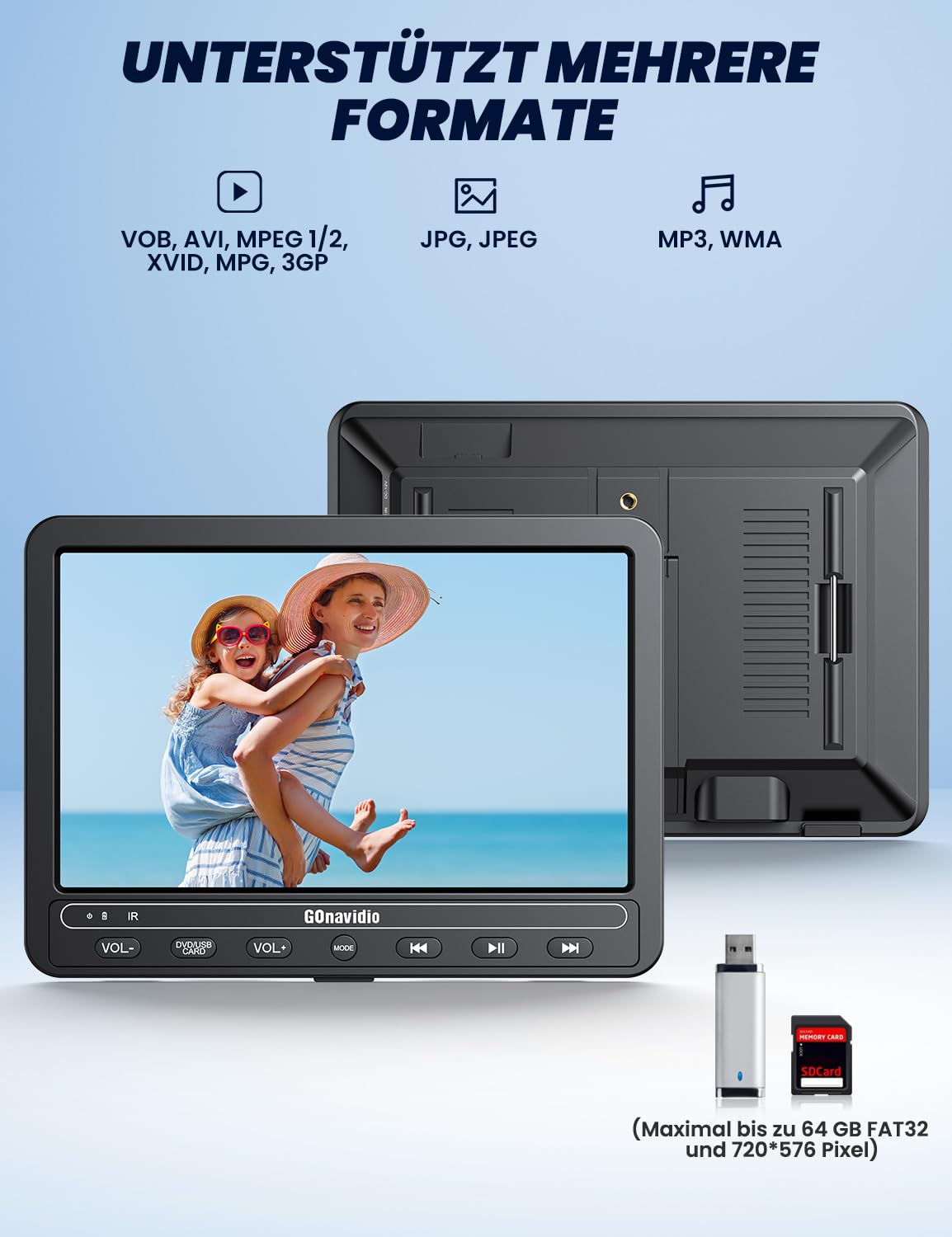 10,1" DVD Player Auto 2 Bildschirme 5-Stunden-Akkulaufzeit mit HDMI-Eingang, USB/TF-Karte, Speicherkapazität, Wiedergabe gleicher/verschiedener Filme, Auto-DVD-Player für Kinder 2 Player