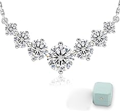 KRKC Moissanite Pendant Necklace for Women, 1.7CT/2.8CT/5CT Lab Created Diamond Necklace Anniversary Romantic Gift for Her, VVS1 Clarity D Color, Adjustable S925 Sterling Silver Chain 14K White Gold Plated, Birthday Gifts for Wife Mom Daughter, Valentines Christmas Gift