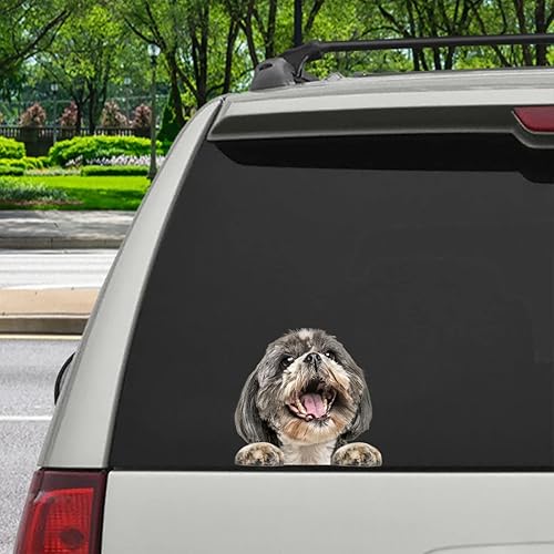 Divertido Shih Tzu Dog Can You See Me Now - Calcomanía transparente para ventana de automóvil, calcomanía 3D en blanco y negro Shih Tzu para perro