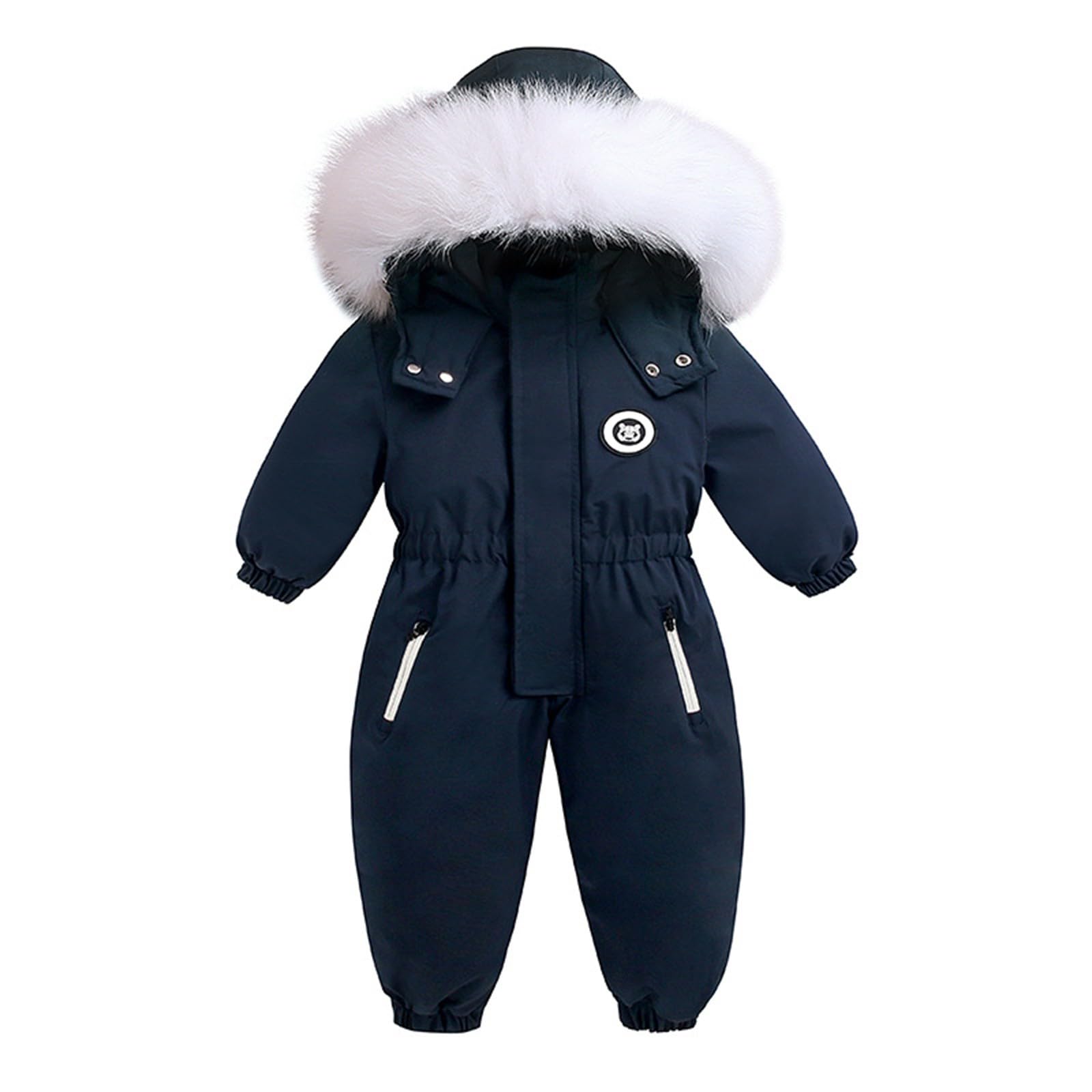 RNTOP Toddler Baby Boy Girl Snowsuit Winter Coat Clothes Kids Warm Furry Hoodie Jumpsuit Ski Suit (Navy, 6-12 Months)
