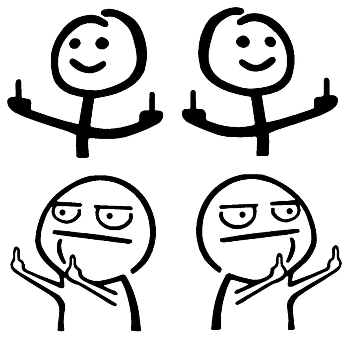 Middle Finger Meme Stick Figure Decal 4 Pack: Funny Stick Figure Double Flip Off Left and Right, Angry Meme Decals (Small ~3.5", Black)