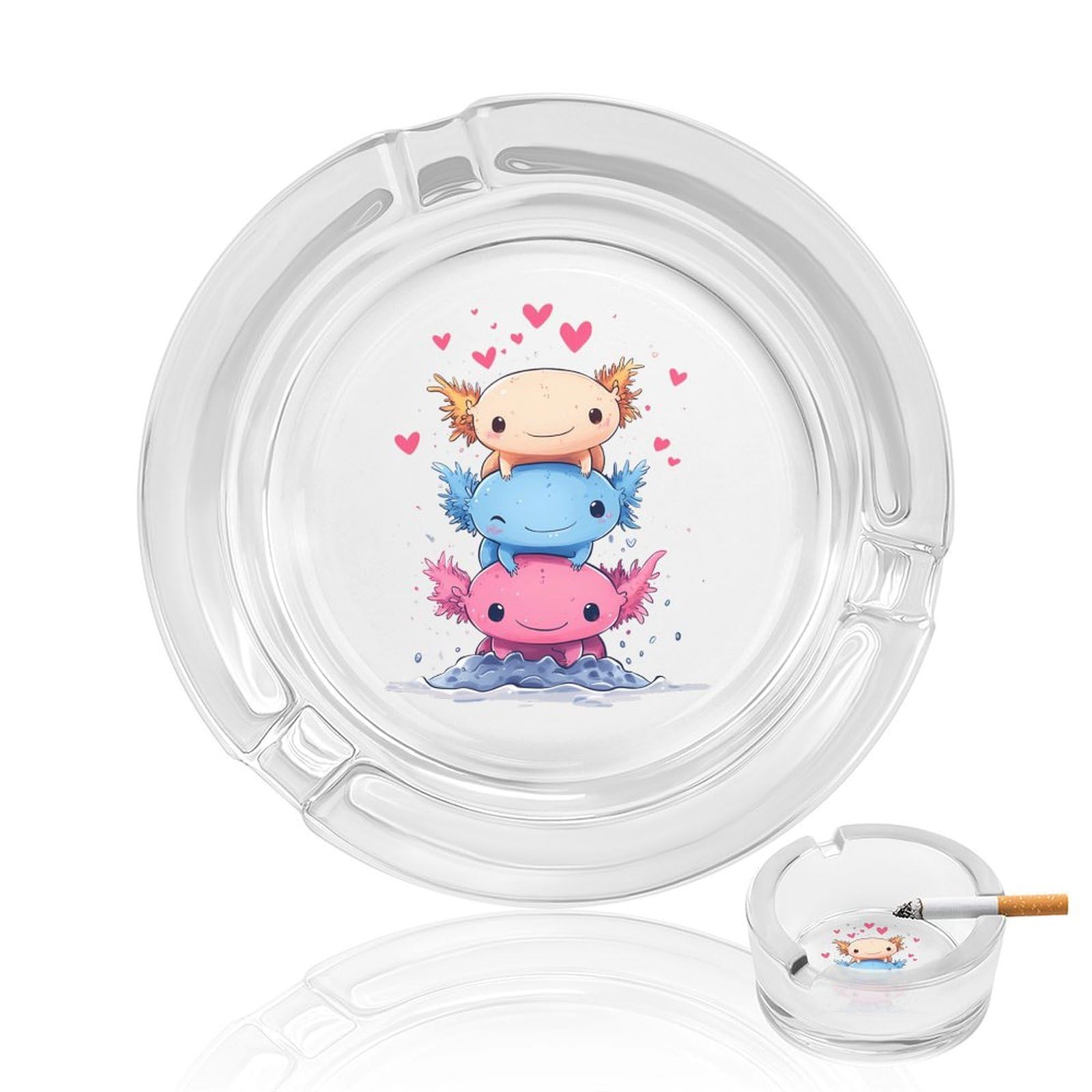 Cute Axolotls Ashtray Portable Round Glass Outdoor Ash Tray for Home Office Garden Pub