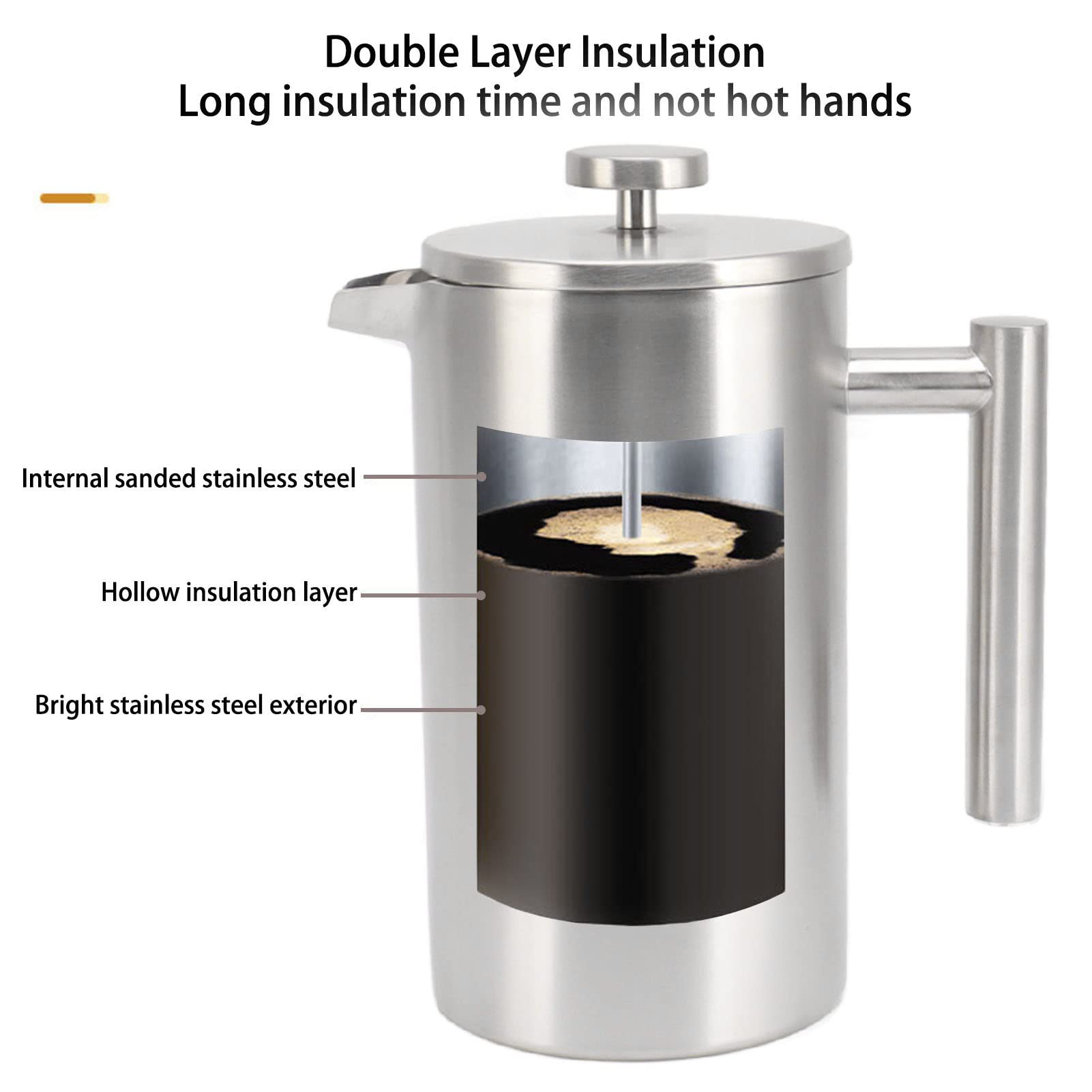 Cafetera De Prensa Francesa, Prensa De Café De Acero Inoxidable A Prueba De óxido Con Aislamiento De Doble Pared De 1 L Con Filtro, Cafetera De Prensa De Café Para Acampar Y Viajar Al Aire Libre