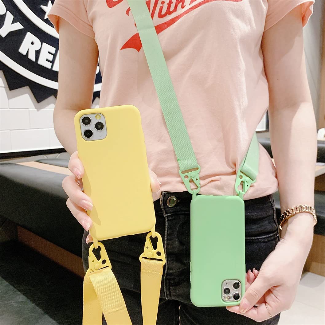 Emlivi Custodia per cellulare compatibile con iPhone 13 Pro Necklace con cordino, nylon tracolla da appendere, silicone TPU, custodia protettiva con cinturino compatibile con iPhone 13 Pro, verde