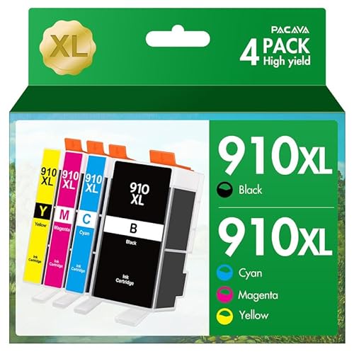PACAVA 910 XL Ink Cartridges Combo Pack for HP Ink 910 XL Cartridges for HP Printers Work with Officejet Pro 8020 8025e 8028 8025 8035 Printer (BCMY 4 Pack)