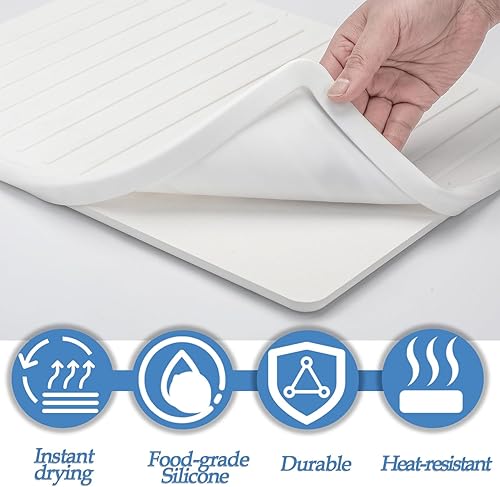 Miniatura 4 de Tapete de secado de platos de piedra para encimera de cocina, envuelto en silicona para limpiar fácilmente las manchas, almohadilla de platos para