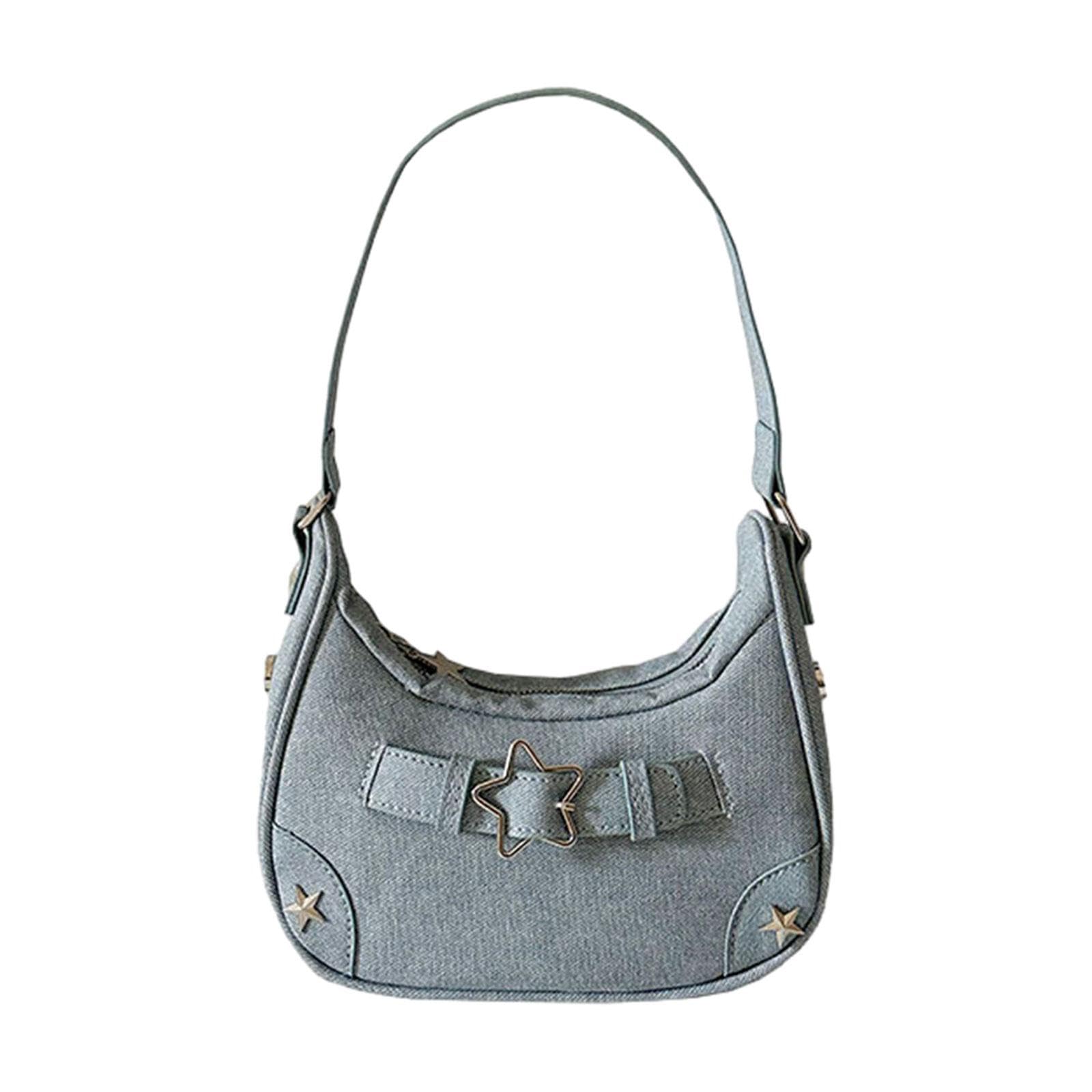 Denim Bag for Women Satchel Ladies Star Tote Bag Armpit Purse Trendy Handbag-image-34