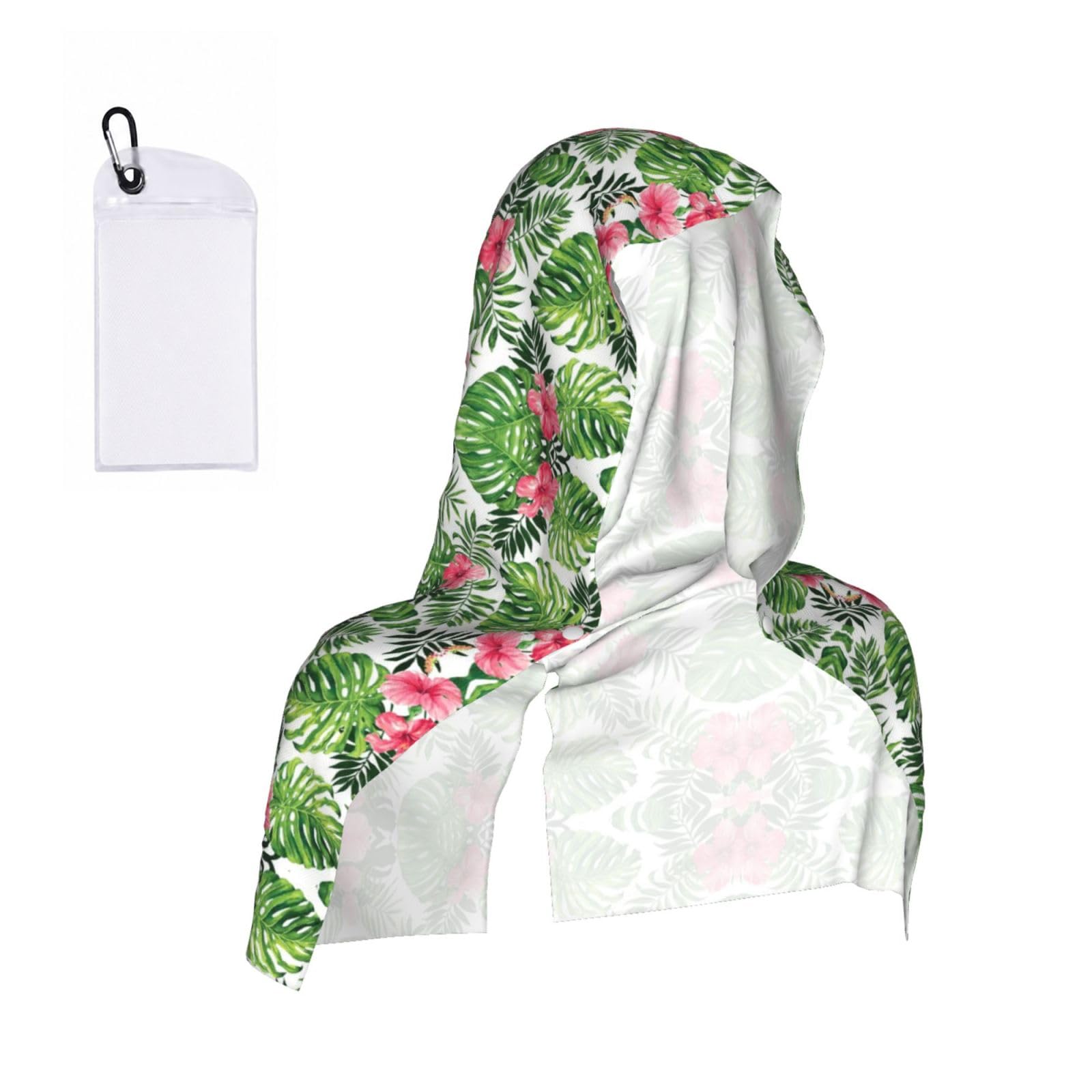 SATUSA Tropical Leaves Print Cooling Hoodie Towel, Cooling Towels For Neck And Face, Quick Drying Absorbent Cooling Head Towel Beach Camping Gym Construction(2pcs)