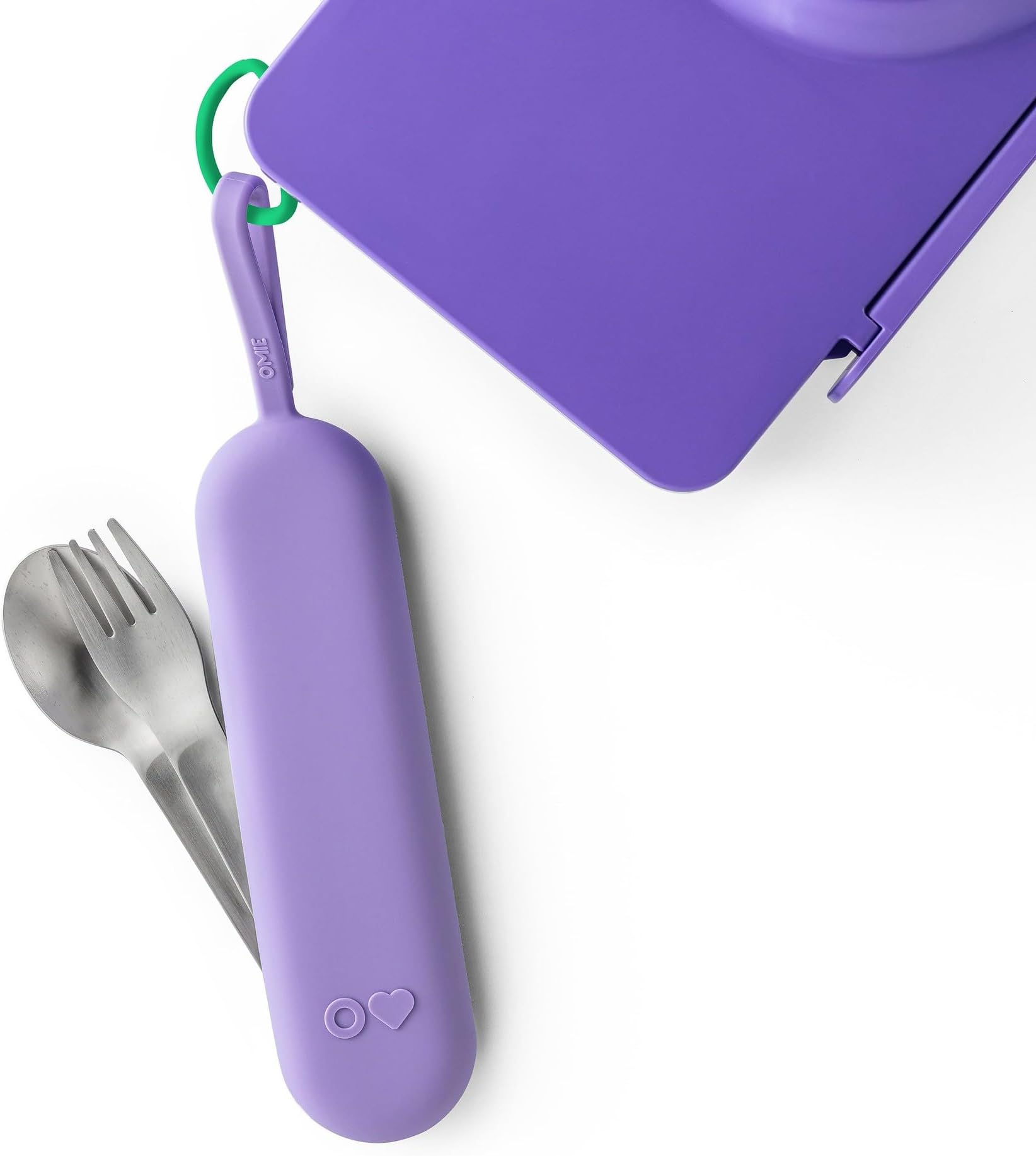 OmieBox Travel Utensil Set | Fork and Spoon with Case for Easy Travel | Stainless Steel Fork and Spoon (Purple)