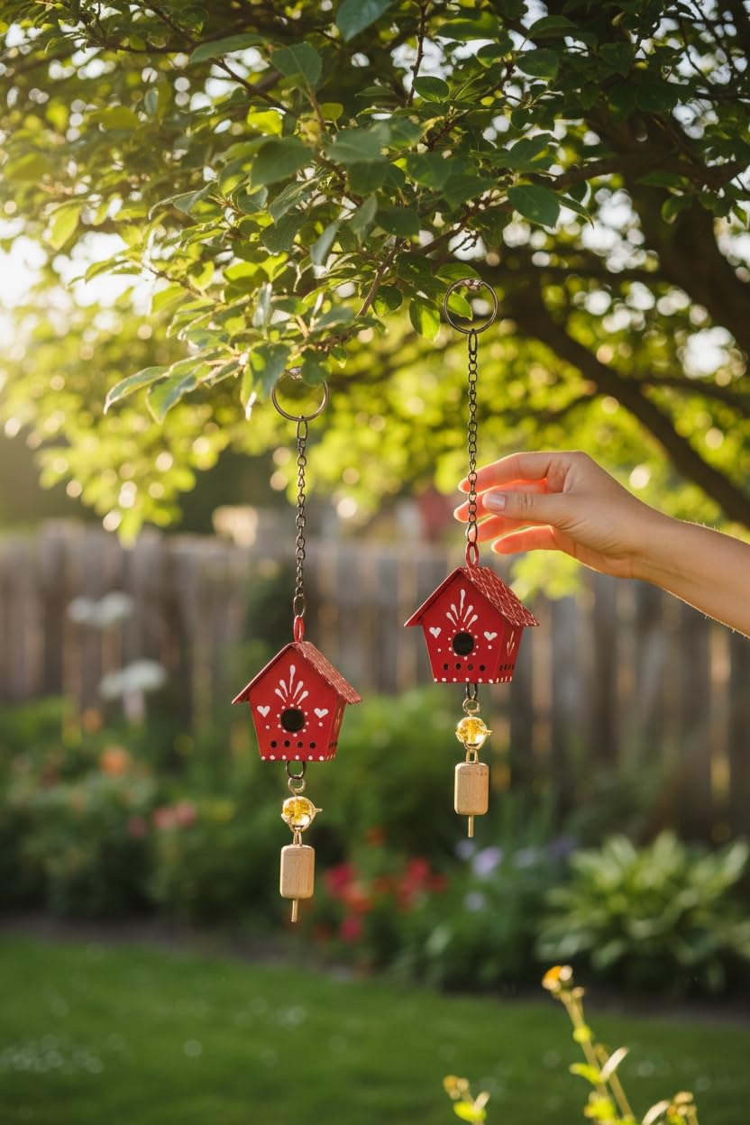 Rustic Hut Wall Hanging - Handpainted Bells -2 Rustic Hut Wall Hanging - Handpainted Bells -2