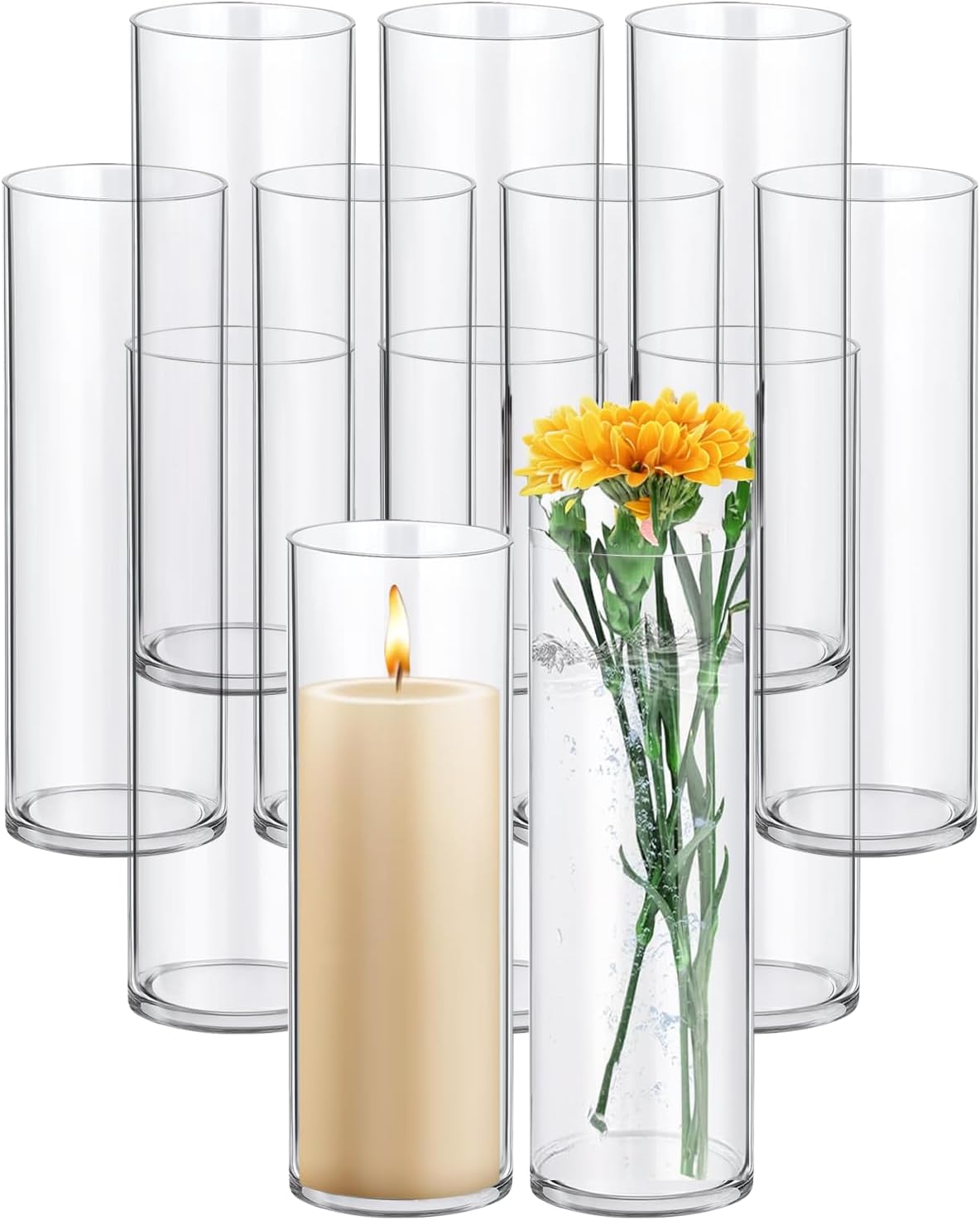 12 Pack Glass Cylinder vases for Centerpieces, 16 Inches