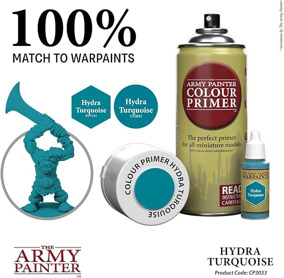 The Army Painter Color Primer Spray Paint - Acrylic Spray Undercoat for Miniature Painting - Spray Primer for Plastic Miniatures (Hydra Turquoise)